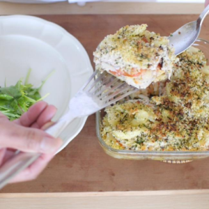 秋刀魚とジャガイモの重ね焼き香草風味